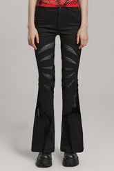 Spiderweb Claw Print Mesh Women's Gothic Flared Pants 2 Colors
